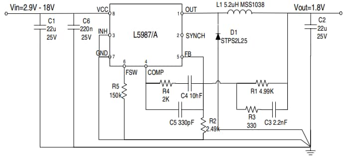 アプリケーション回路図 - STMicroelectronics EVAL5987/Aデモボード